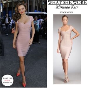 Herve Leger Raquel Signature Essentials Bandage Powder Pink Dress Small